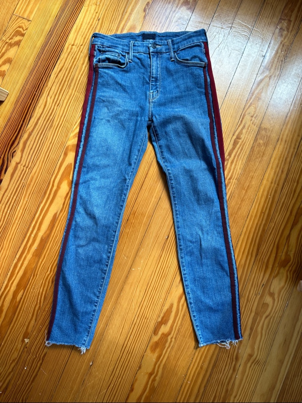 MOTHER Light Blue Denim Jeans with Burgundy Side Stripe